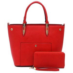 Women's Red Fashion Top Handle Satchel Work Tote Bags 2pcs Set